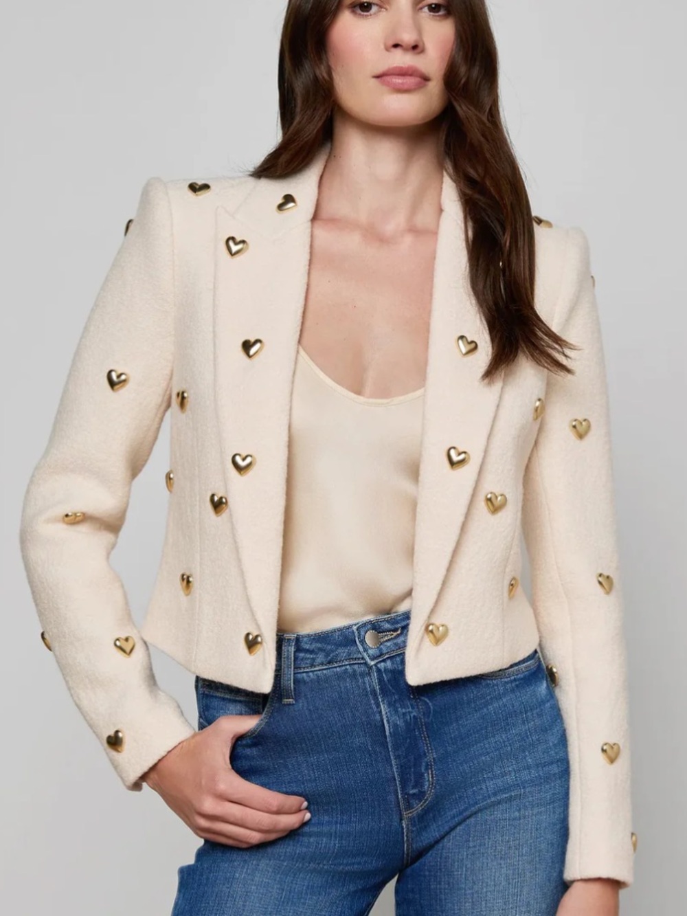 Jen Embellished Blazer Ecru hearts size 2 nwt